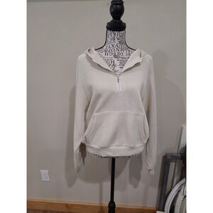 Cider Ribbed Knit Cream hooded relaxed fit 1/4 Zip top athleisure Women's‎ SZ S